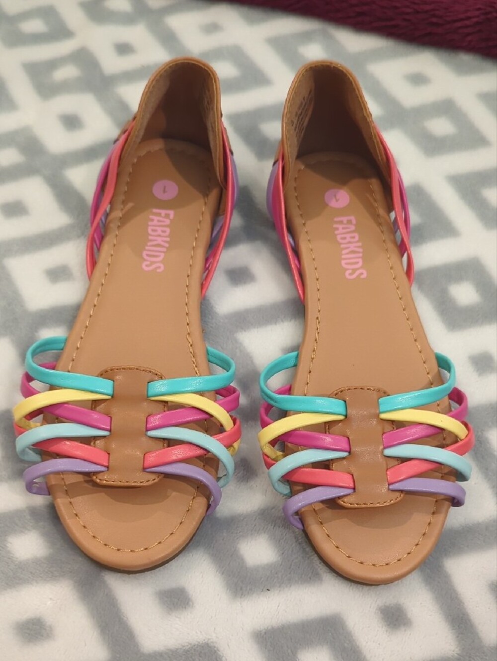 fabkids Brown Sole Multicolor Strap Girls' Sandals (Pink, Purple, Teal, Yellow)